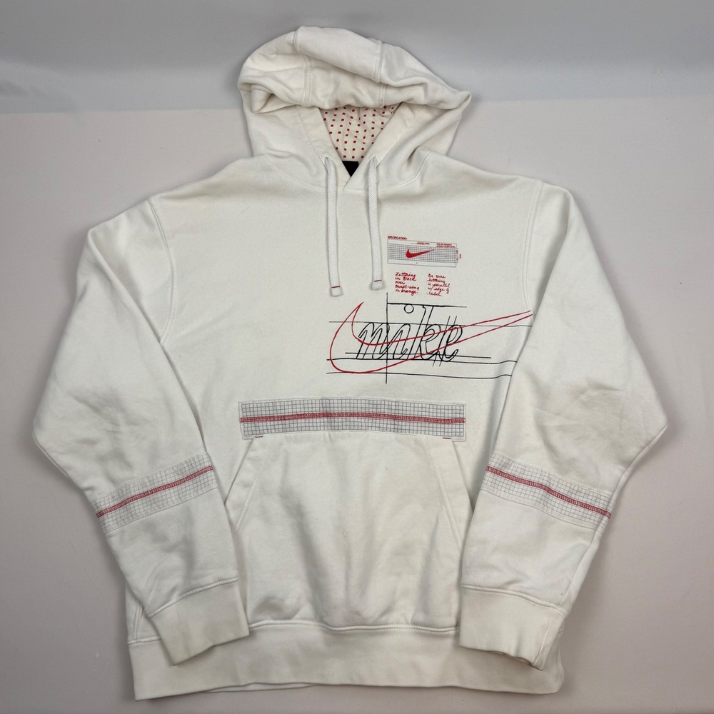 Nike Sportswear Schematic Swoosh Logo Hoodie White CQ7164-100 Mens‎ Medium